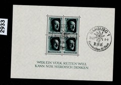 Stamp sheet B102 1937 Adolf Hitler Birthday Hamburg Germany Third Reich #2933