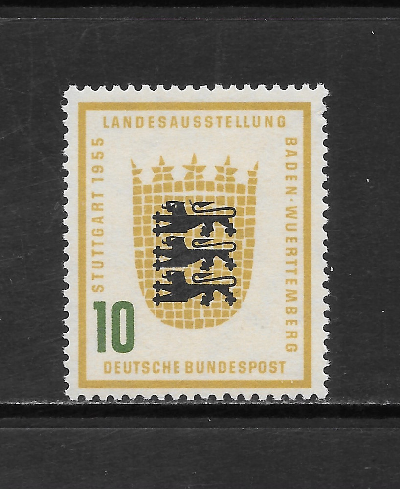 GERMANY SCOTT 730 MH F/VF – 1955 10pf MULTI-COLOR COAT OF ARMS ISSUE