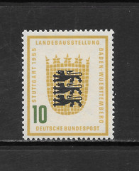 GERMANY SCOTT 730 MH F/VF – 1955 10pf MULTI-COLOR COAT OF ARMS ISSUE