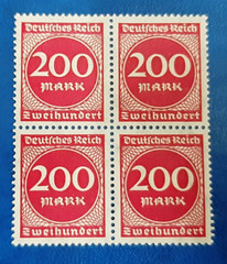 Stamps Germany Deutsches Reich 4x 200 Mark 1923 Block Michel Nr. 269 (26741)