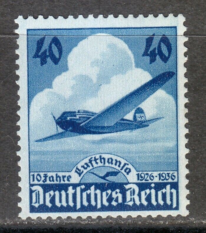 Germany 1936 MNH Mi 603 Sc 469 Lufthansa air service . Airplane with swastika **