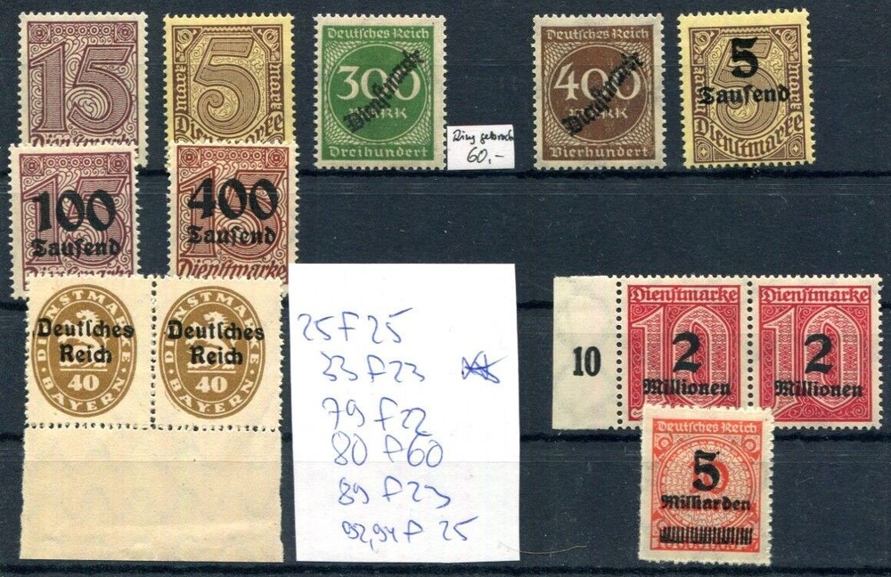 GERMANY OFFICIAL 1920-1923 ** MNH small assortment FIELD MARKS (K8648