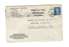 GERMANY 1921 Cover sent from Wesermunde to U.S. – Slogan Cancel