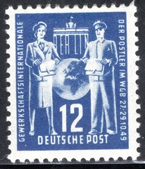 German DDR Stamp Scott #49, 12pf, Letter Carriers, MLH, SCV$6.00