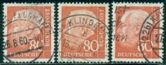 GERMANY SCOTT # 760, PRESIDENT THEODOR HEUSS, USED, 3 STAMPS, GREAT PRICE!