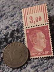 1940 German 10 Pfenning ~ km#101 , WW2 Germany ~ + 6pf. Stamp, Has Flaws