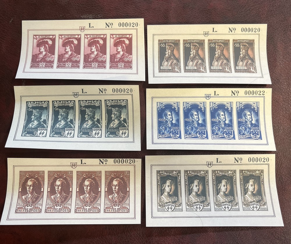 WWII WW2 German Waffen SS Stamps souvenir sheets Belgium Volunteers Legion 1942