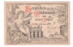 BERLIN GERMANY 1887 ILLUSTRATED POSTAL STATIONERY CARD USED FOR NEW YEAR