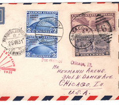 GRAF ZEPPELIN Air 2m POLARFAHRT Pair 1931 Cover USA Rare *MIXED FRANKING* KZ12