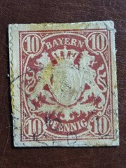 Bayern 10 Pfennig Stamp 1888 Coat of Arms Used German States Carmine SG 123