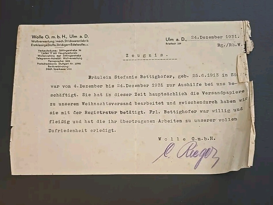 WW2 WWII German Third Reich Era Work Employment Document Certificate 1931