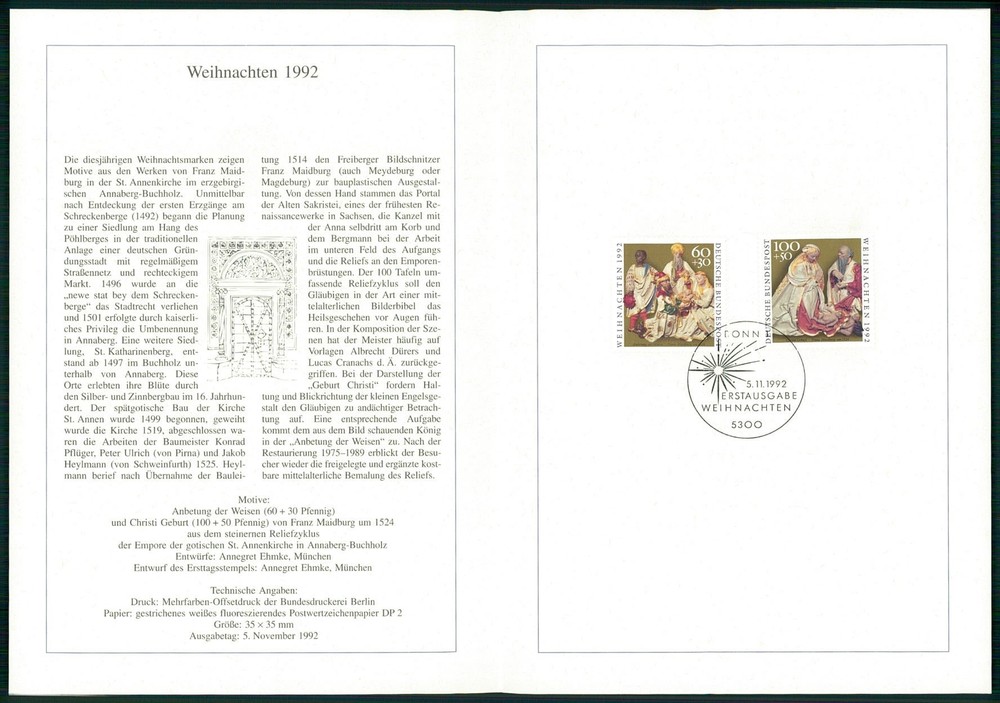 GERMANY FOLDER 1992/44 WEIHNACHTEN CHRISTMAS NOEL NAVIDAD