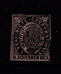 Hamburg 1800s 1/2p Scheerenbeck Blk on Purple MH H Rem HARD Paper – S56054