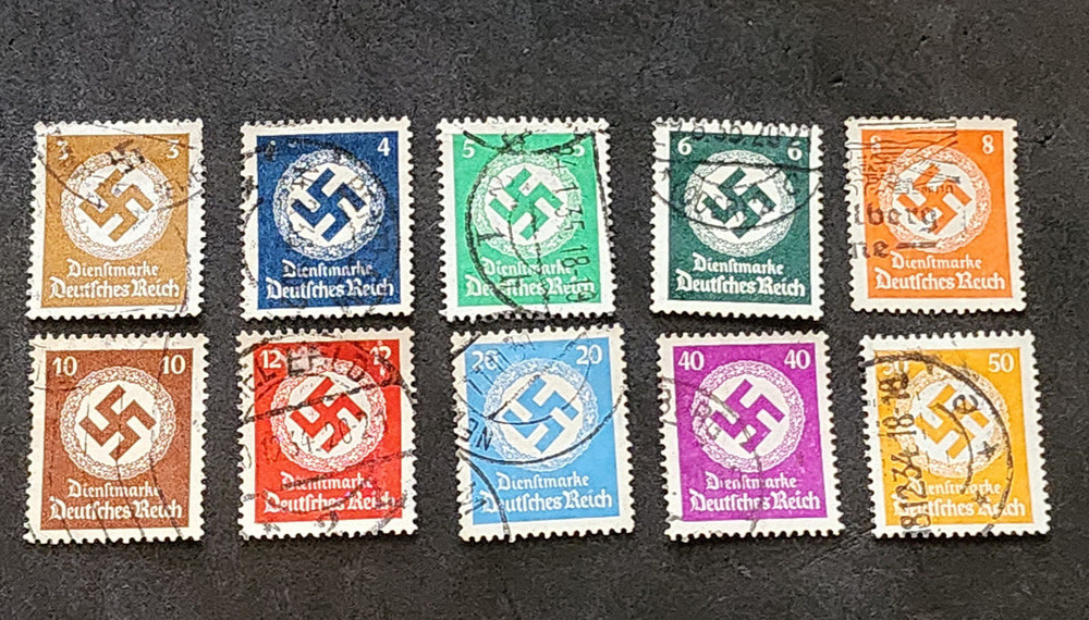 SWASTIKA OFFICIAL NAZI GERMAN NSDAP Third Reich Government Stamp Set WW2 Era