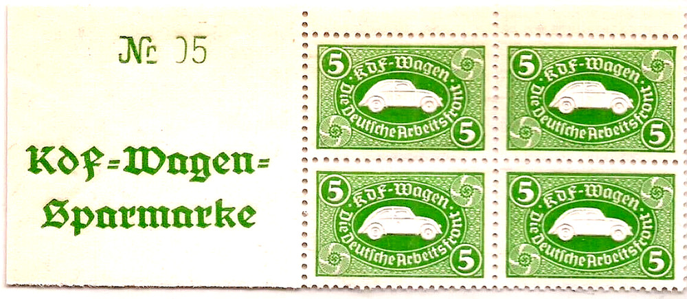 1938 Nazi Germany embossed KDF WAGEN VW Volkswagen 3rd Reich saving stamps MNH C