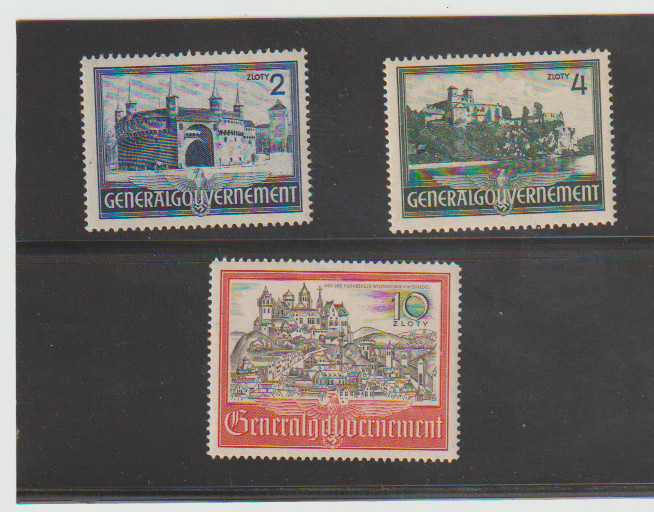 Poland Scott# N73-N75 MH German Occupation Mi 63-65Br/ul Architecture of Cracow