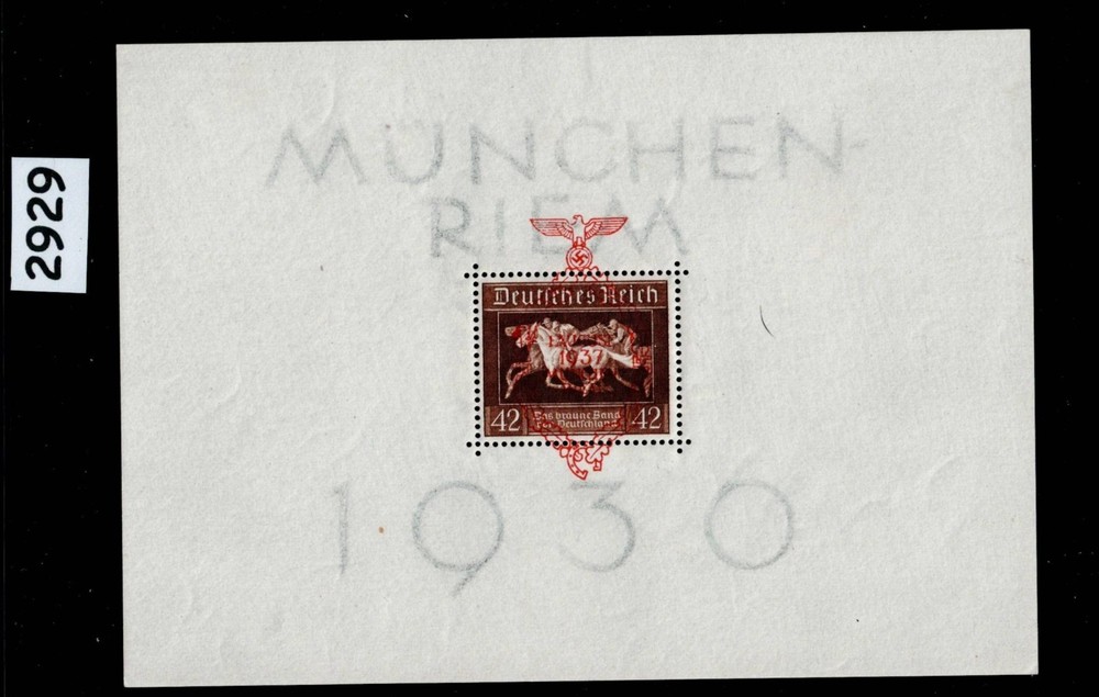 MLH Stamp sheet B105 1937 Brown derby Horse race Munich Red Overprint #2929
