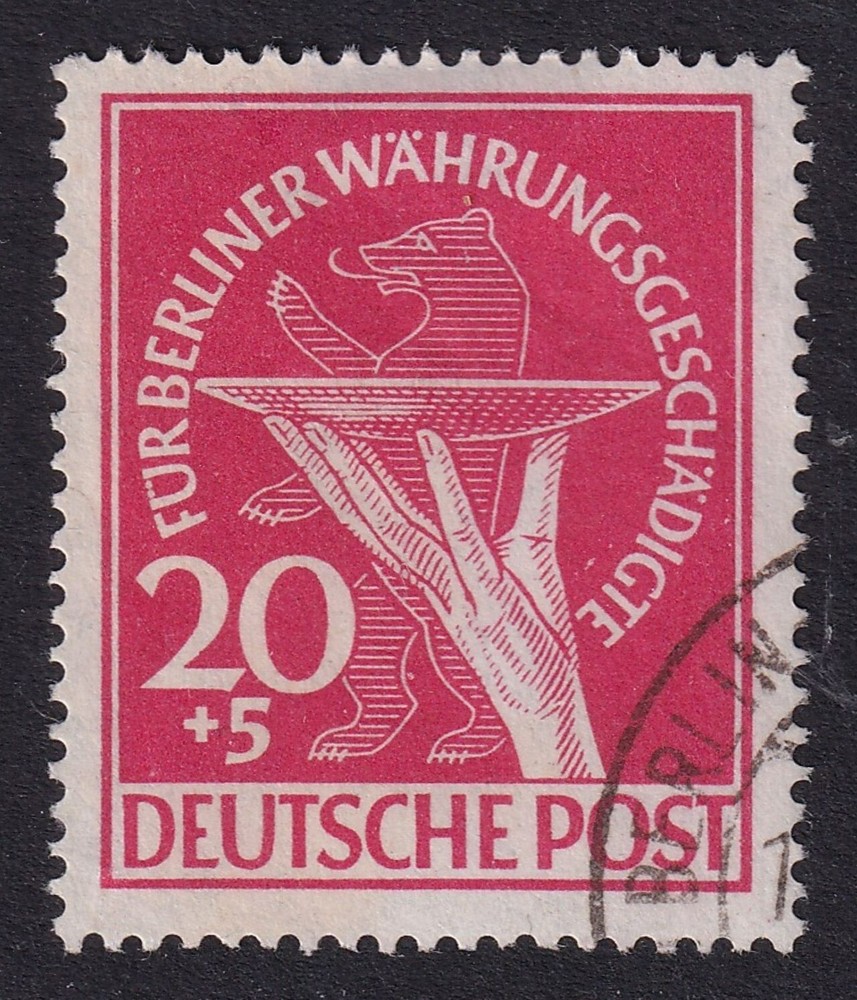 BERLIN 1949 Relief Fund 20pf+5pf Carmine SG B69 Used (CV £250)