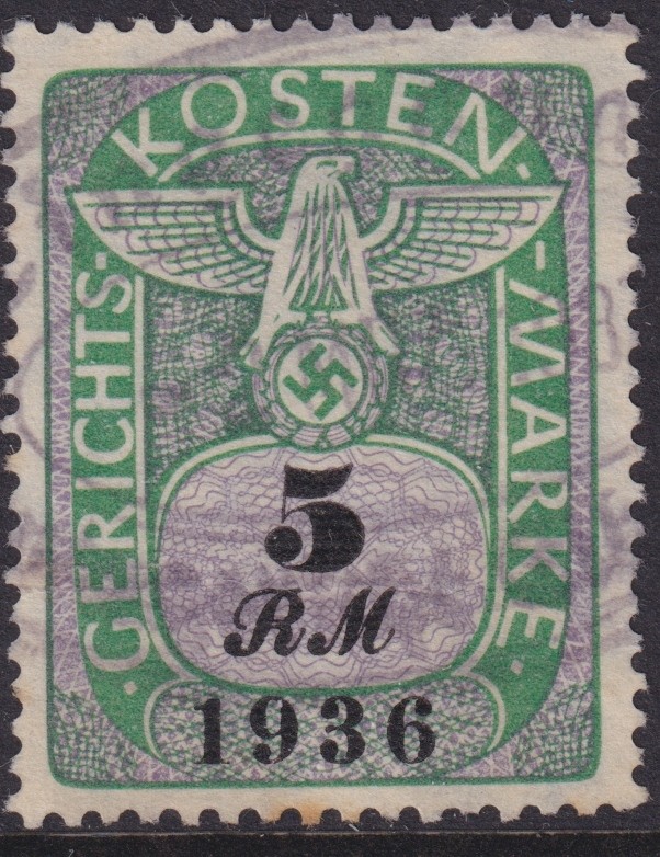 Stamp Germany Poland Revenue WWII Court Document Fee 1936 5 RM Used