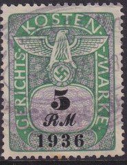 Stamp Germany Poland Revenue WWII Court Document Fee 1936 5 RM Used