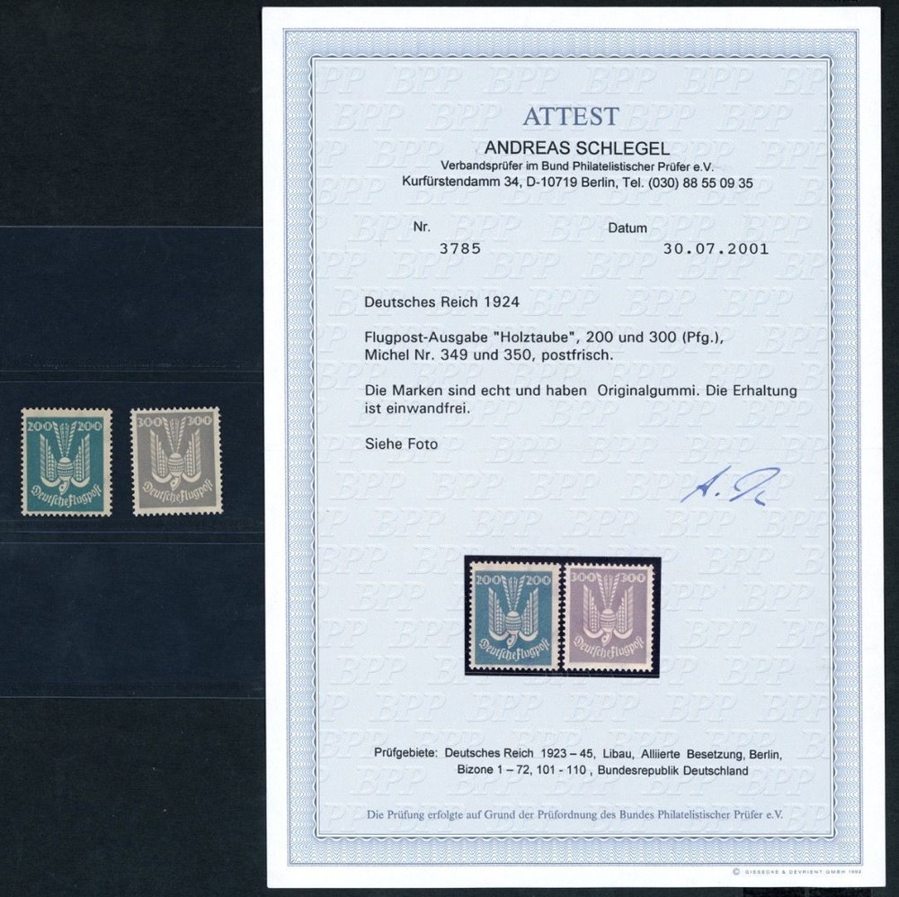 German Reich, Michel number 349 + 350 mint certificate