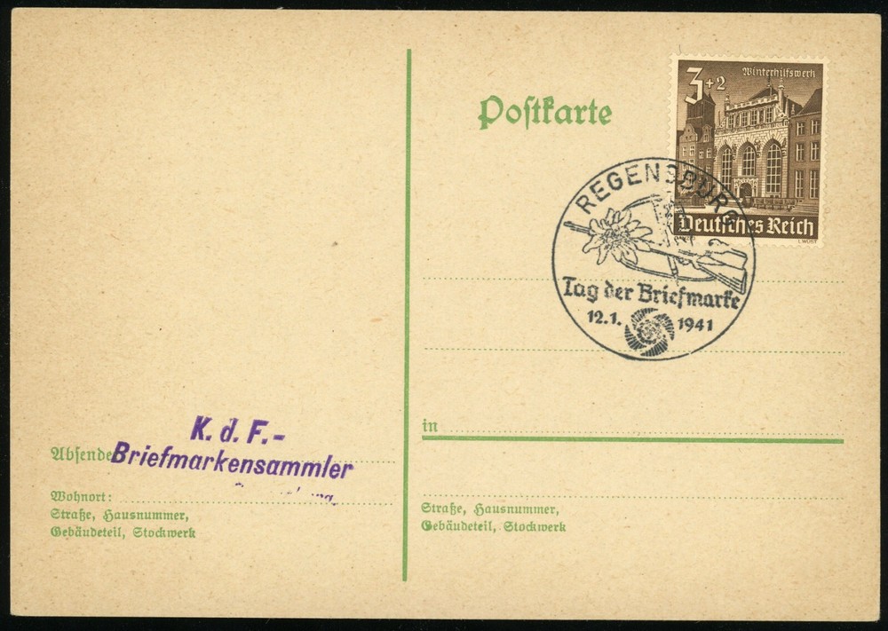 Germany Regensburg 1941 Stamp Day Philatelic Exhibition Special Postmark WWII