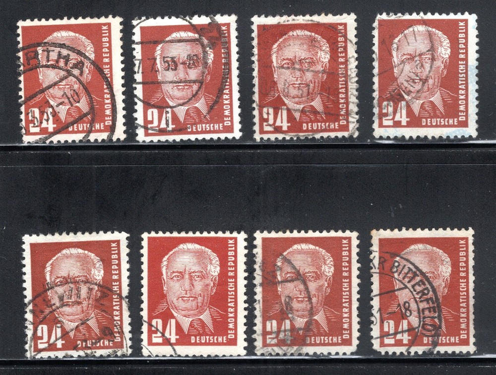 German DDR Stamp Scott #55, 24pf, President Pieck, Lot of 8, Used, SCV$7.70