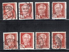 German DDR Stamp Scott #55, 24pf, President Pieck, Lot of 8, Used, SCV$7.70