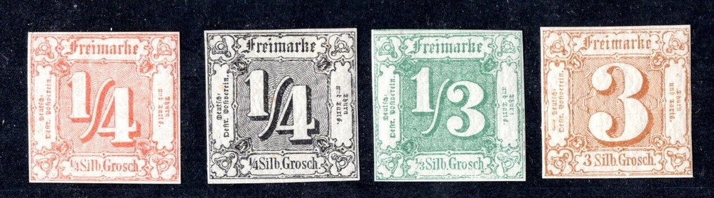 GERMANY THURN & TAXIS 1859-1860 SC. #8, 15, 16, 20 ONLY SC. #8 IS LIGHTLY HINGED