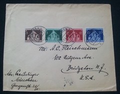1936 GERMANY TO USA 3 PF, 5 PF, 12 PF & 25 PF POSTALY USED COVER L@@K!