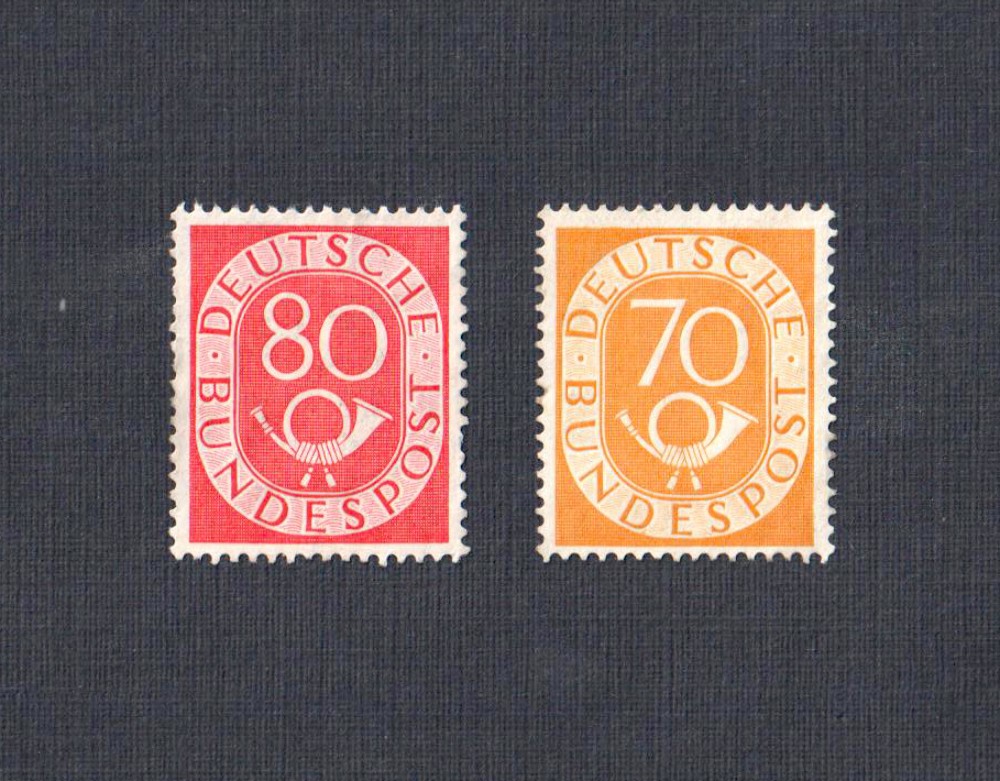 Germany Sc# 683 – 684 Posthorn 70p 80p No Gum Hinged 1952 Stamps