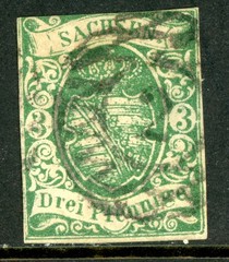 Germany 1851 Saxony 3pfg Green Scott #2 VFU K862