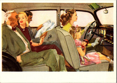 1952 Germany Colored Picture Postcard Family Ride Mercedes Benz Type 170 S Car