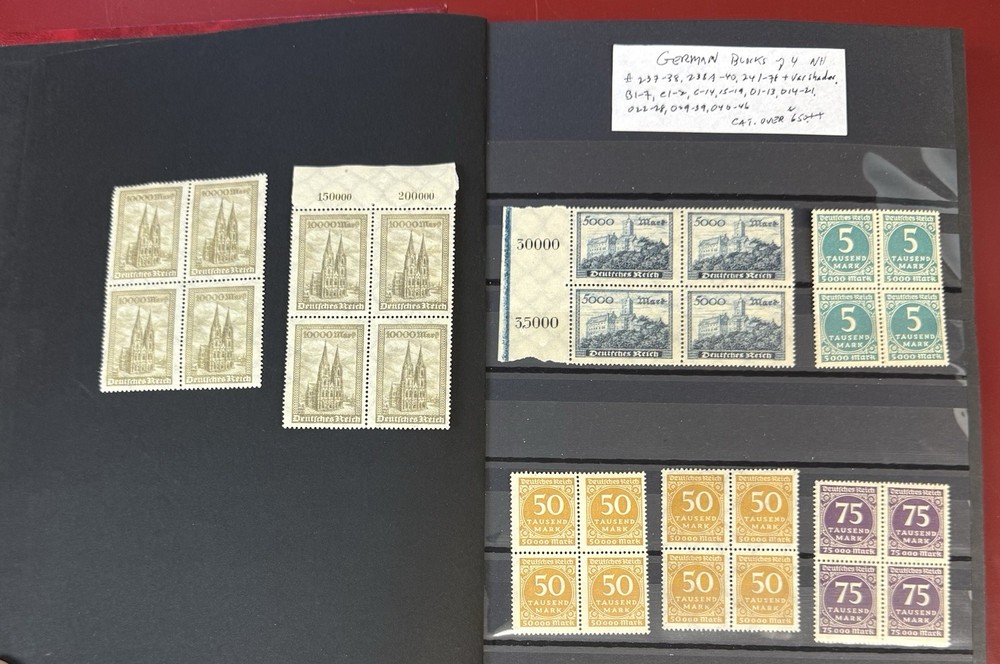 Germany, 1919-1923, Mint, Never Hinged Blocks of 4, including Varieties