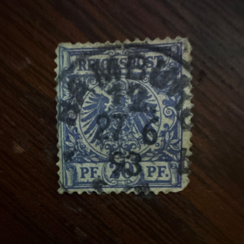 Germany Reichspost 20 PF Blue Used Stamp Imperial Eagle National Emblems