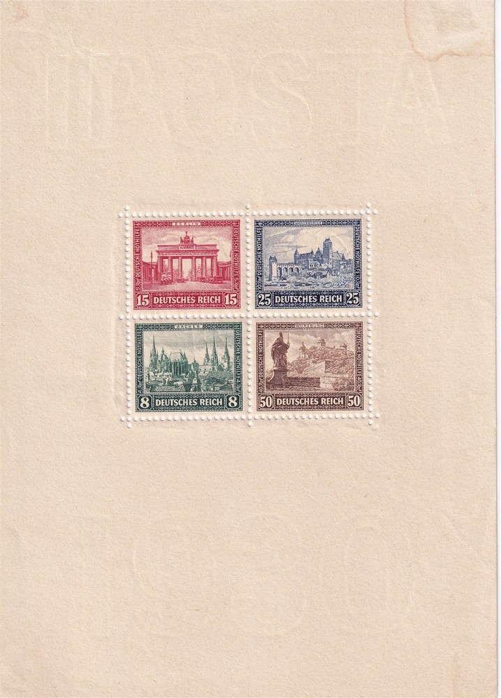 Stamp Germany Reich Mi 446-9 Sheet 1930 Iposta Brandenburg Gate MNG Stain