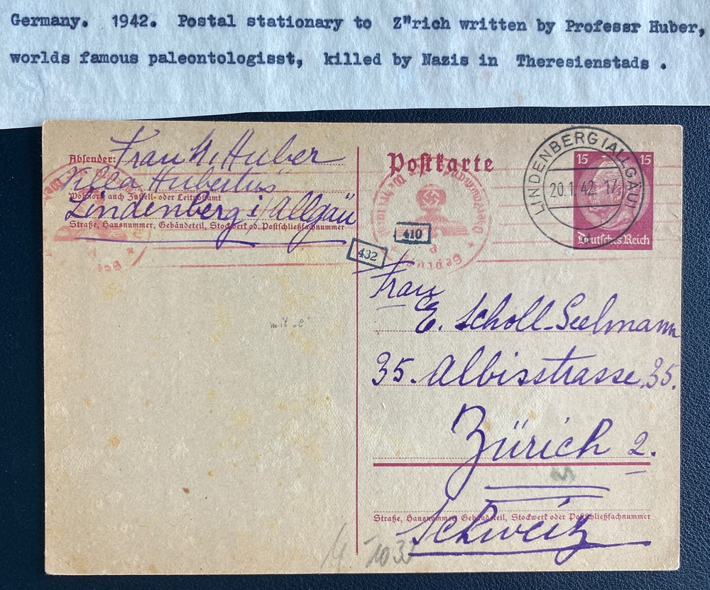 1942 Lindenberg Germnay Dr Huber Stationery Postcard Cover To Zurich Switzerland