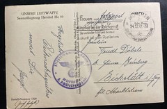 1942 Germany Feldpost RPPC Postcard Cover Our Luftwaffe Sea Plane Heinkel 59