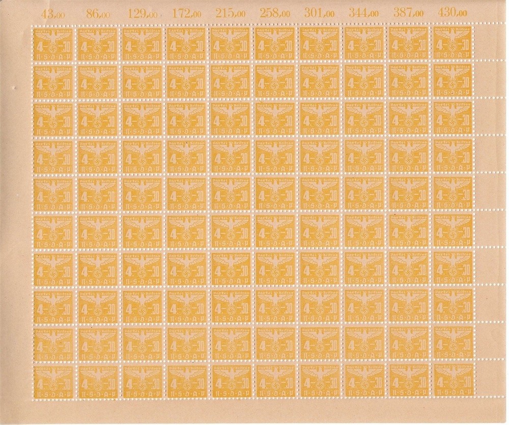 Stamp Germany Revenue Sheet 1942 WWII 3rd Reich War Era Dues 04.30 MNH