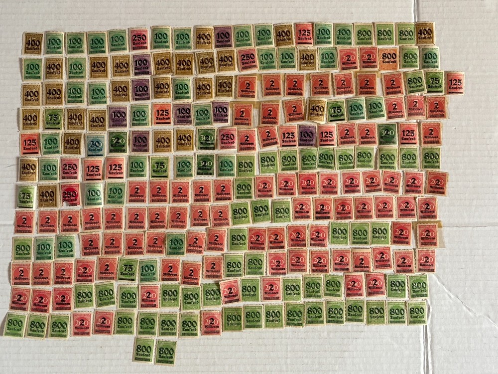 Lot of 242 German Empire Inflation Overprint Stamps Red Purple Green Mixed