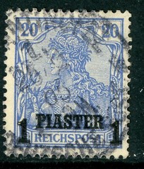 GANDALF – Germany 1903 Offices in Turkey 1 Piaster/20pf Blue Scott # 27 VFU R128