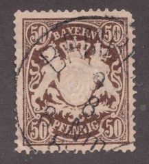 1888-1900 Bavaria Bayern Sc #69 – 50pf Coat of Arms. Used Cv$6.75
