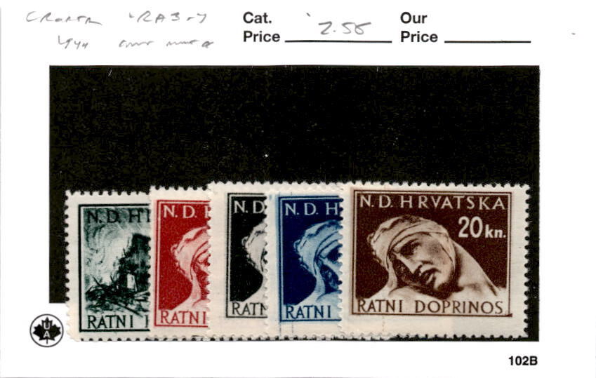 Croatia, Postage Stamp, #RA3-RA7 Mint Hinged, 1944 WWII German State (AB)
