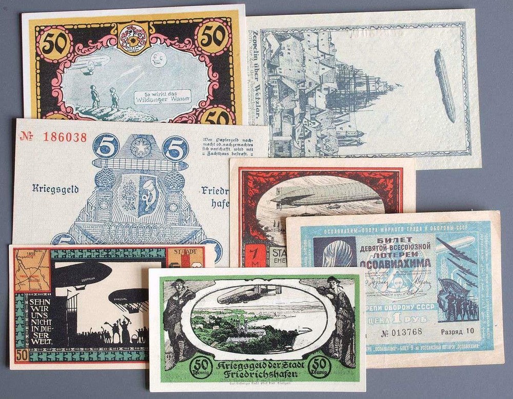 GERMANY Russia 1919-23/34 ZEPPELIN Motiv Emergency Money Banknotes Collection