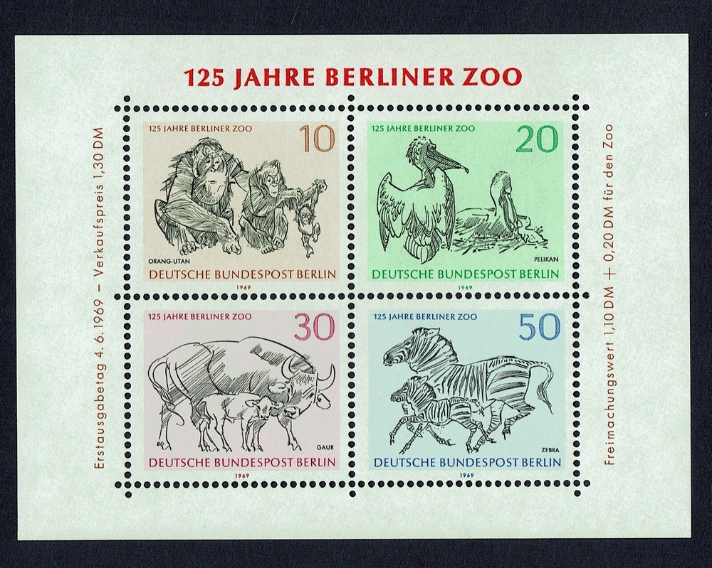 GERMANY – BERLIN – Scott# 9N275 – SG# MSB332 – 1969 – Mini Sheet-Berlin Zoo- MNH