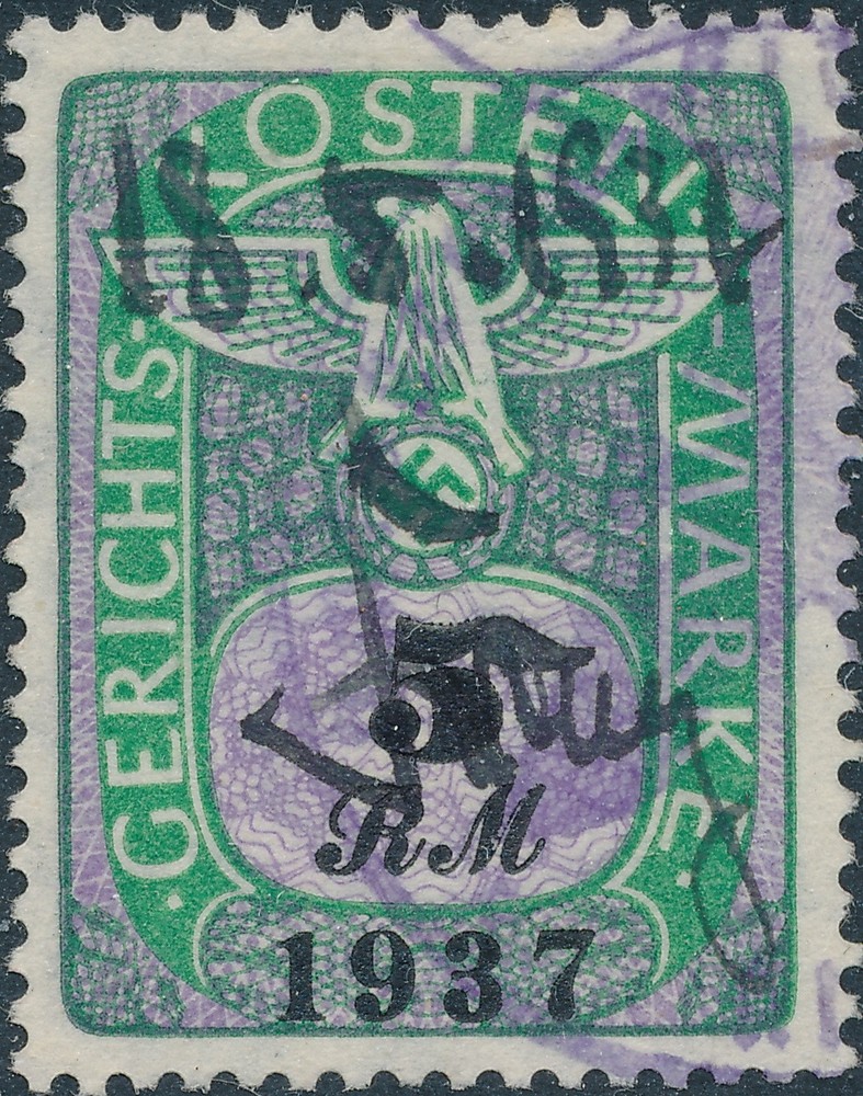 Stamp Germany Poland Revenue WWII Court Document Fee 1937 5 RM Used