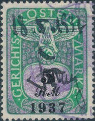 Stamp Germany Poland Revenue WWII Court Document Fee 1937 5 RM Used