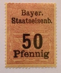 Bavaria „Winged Wheel“ Railroad Tax Stamp, 1920, Erl#44, Mint, NH, OG