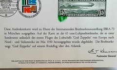 International Briefmarken Ausstellung IBRA 1973 Souvenir Card Zeppelin 8″ x 6″ b