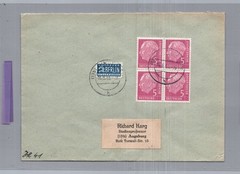 Bund Heuss with four-unit unit – letter from Mindelheim to Augsburg 1955